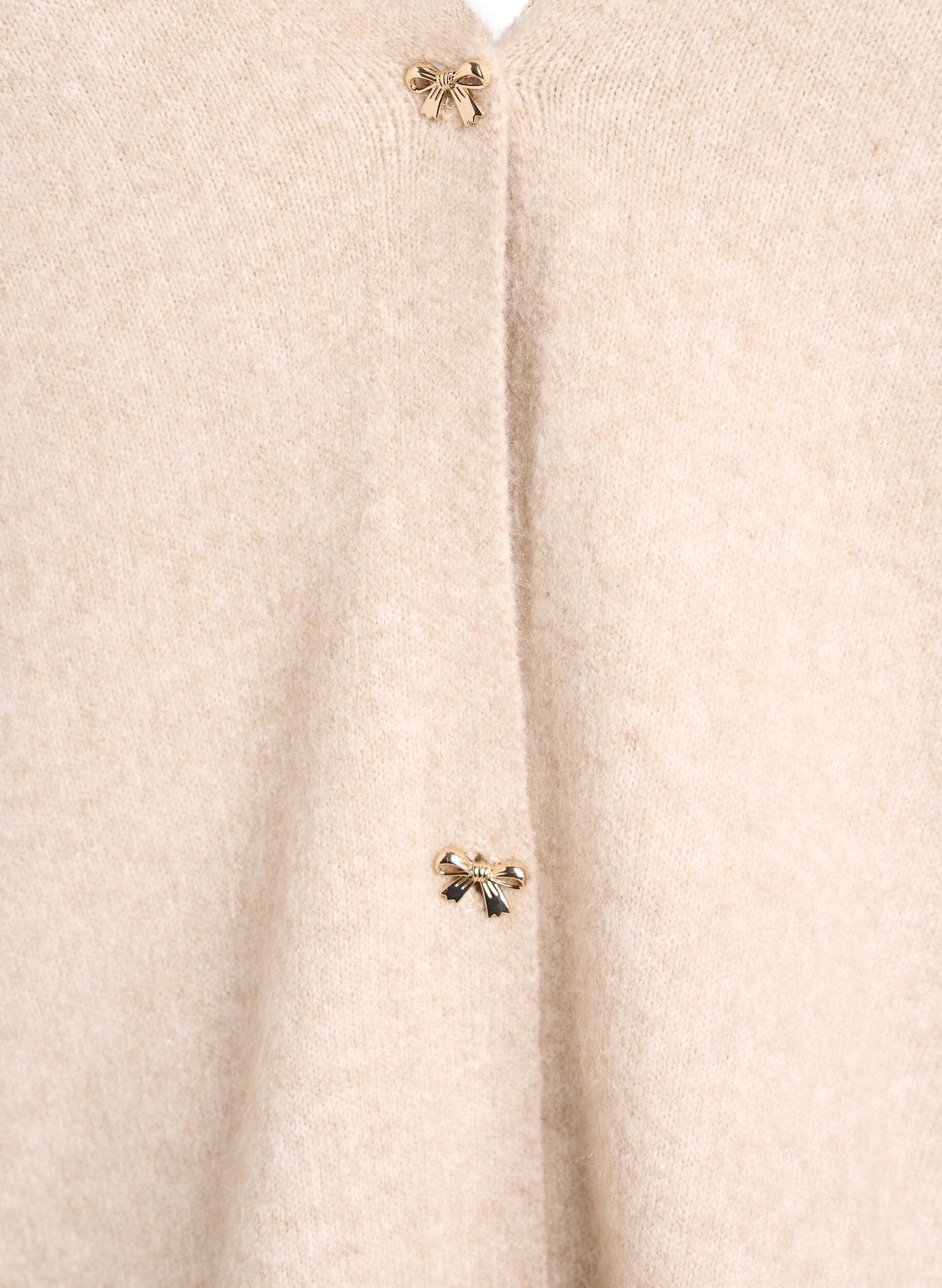 Zizzifashion Knit cardigan with wool and bow buttons, Beige, Packshot image number 2