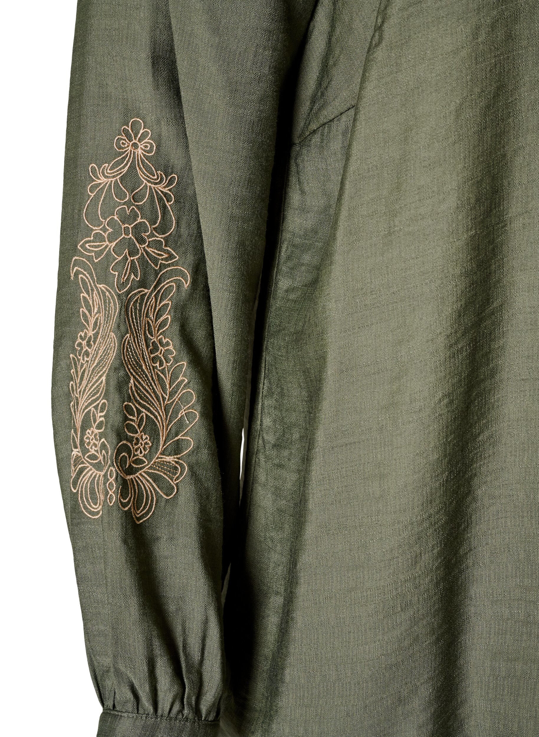ZizzifashionViscose shirt with embroidered sleeves, Green, Packshot image number 3