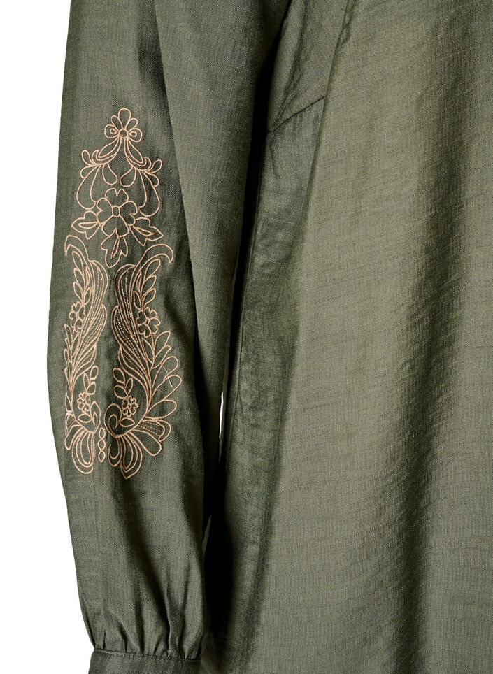Viscose shirt with embroidered sleeves, Green, Packshot image number 3