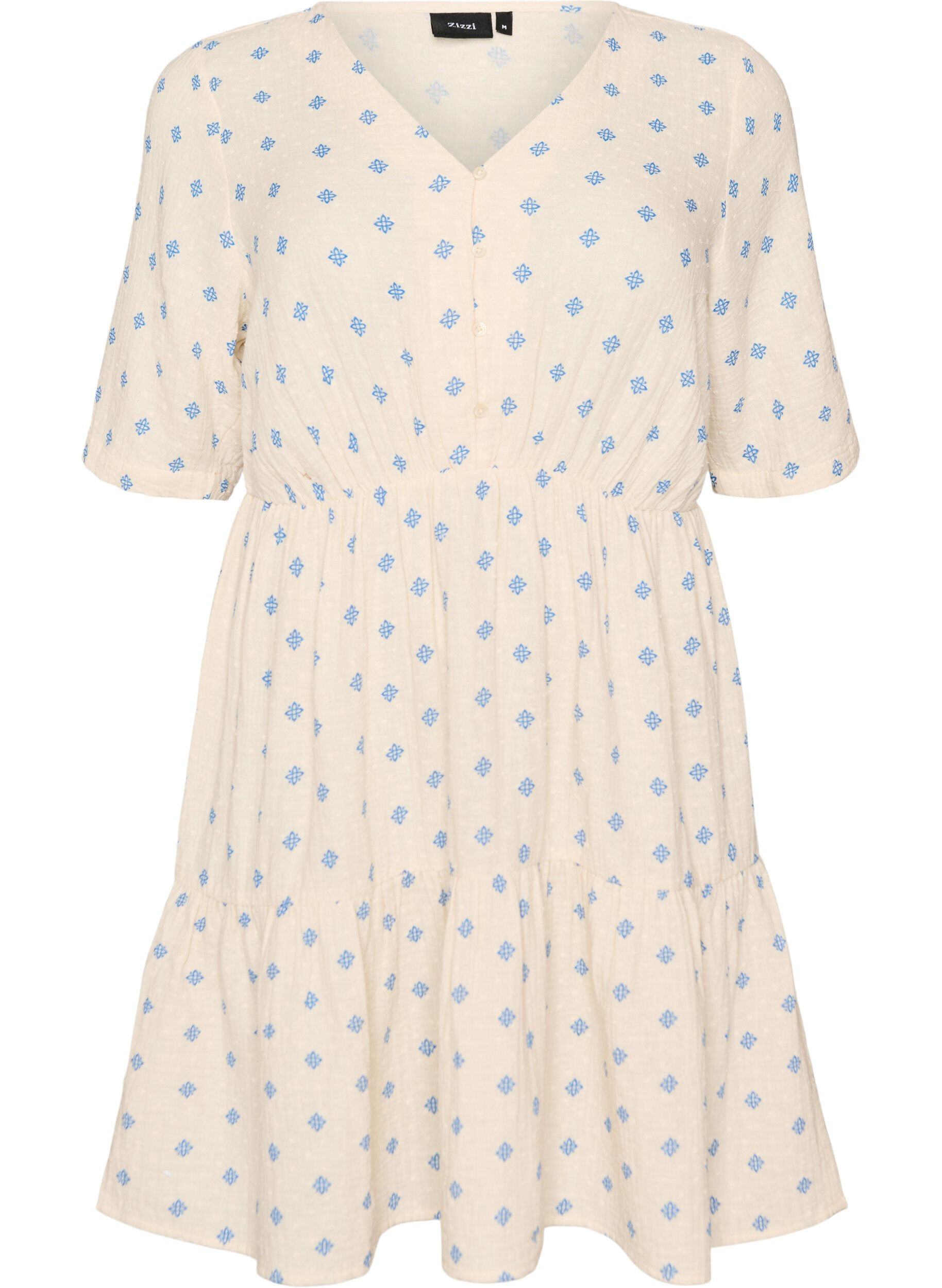 Zizzifashion Printed cotton dress with an elasticated waist, Beige, Packshot image number 0