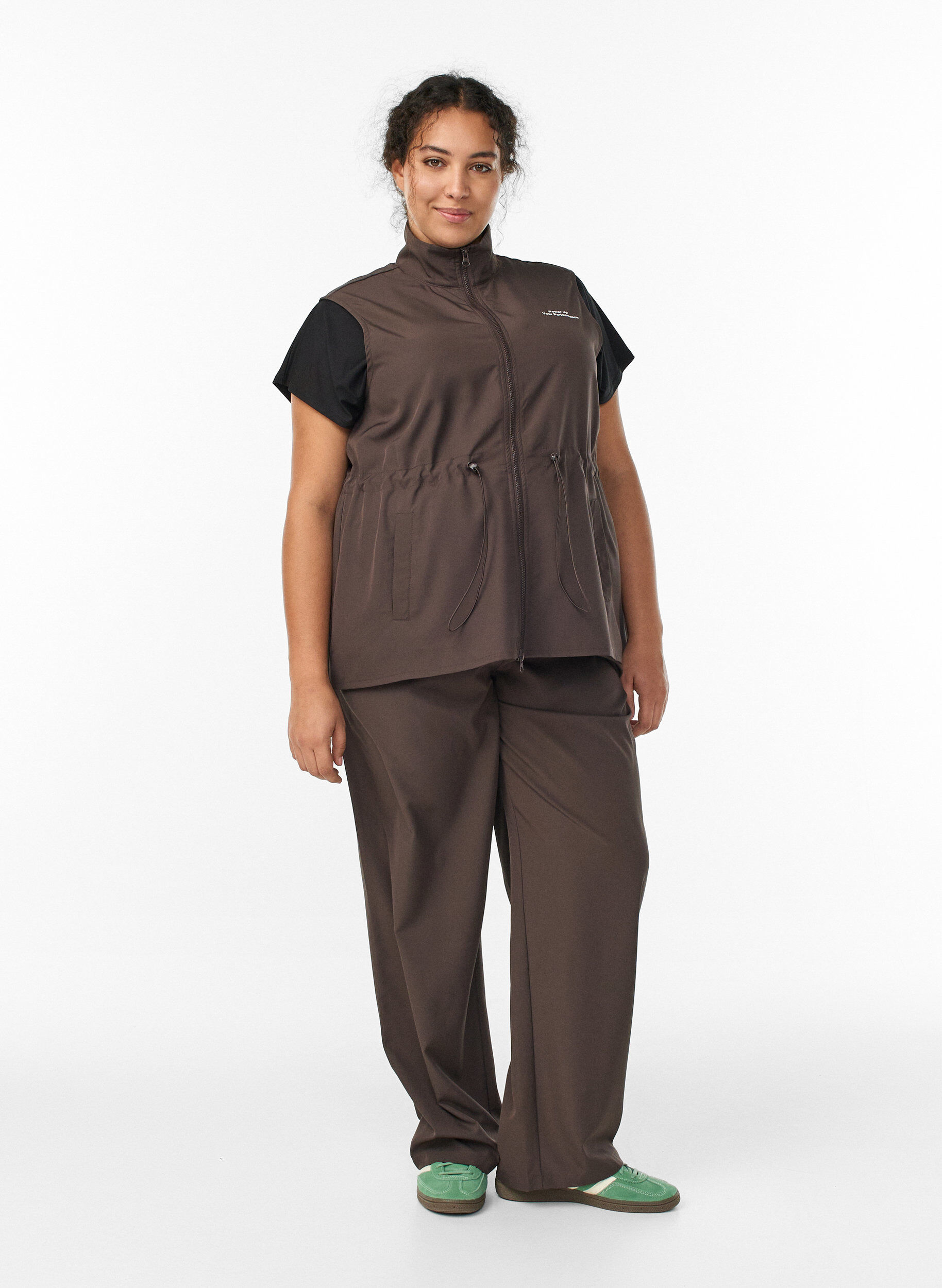 Zizzifashion Sleeveless vest with an elasticated waist, Brown, Model image number 1