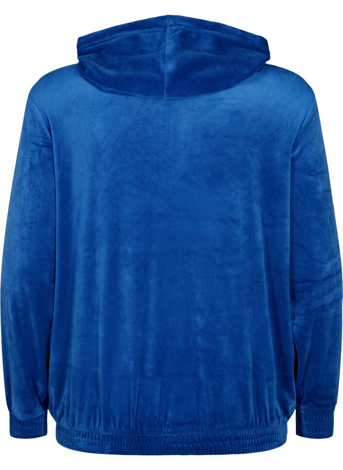Velour cardigan with zipper and hood, Blue, Packshot image number 1