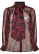 Sheer shirt blouse with floral pattern and tie detail, Dark Bordeaux, Packshot image number 0