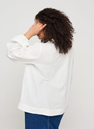 Long-sleeved blouse in cotton, Bright White, Model image number 1
