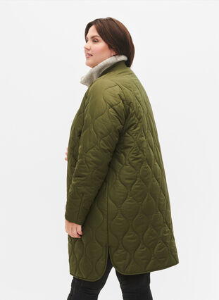 Long quilted jacket with pockets and zipper, Winter Moss, Model image number 1