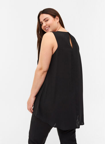 Sleeveless top in an A-line and round neckline, Black, Model image number 1