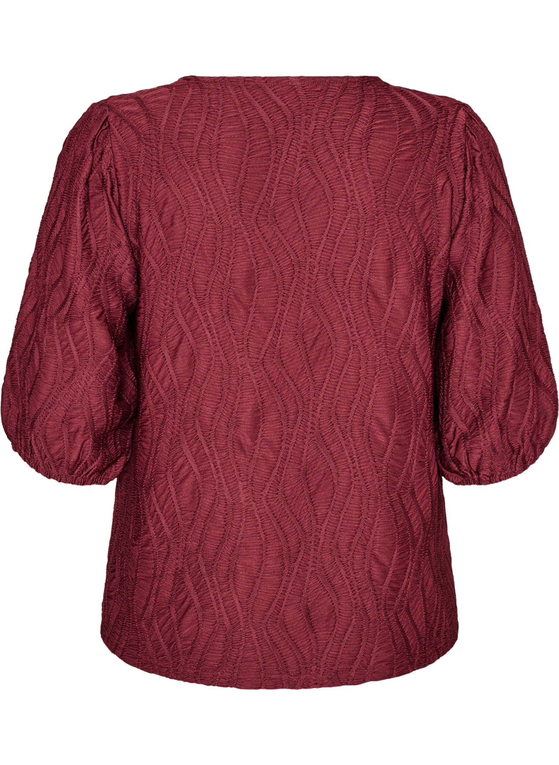 ZizzifashionBlouse with texture and 3/4 sleeves, Red, Packshot image number 1