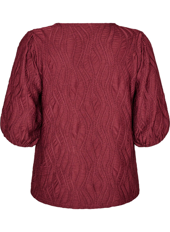 Blouse with texture and 3/4 sleeves, Red, Packshot image number 1