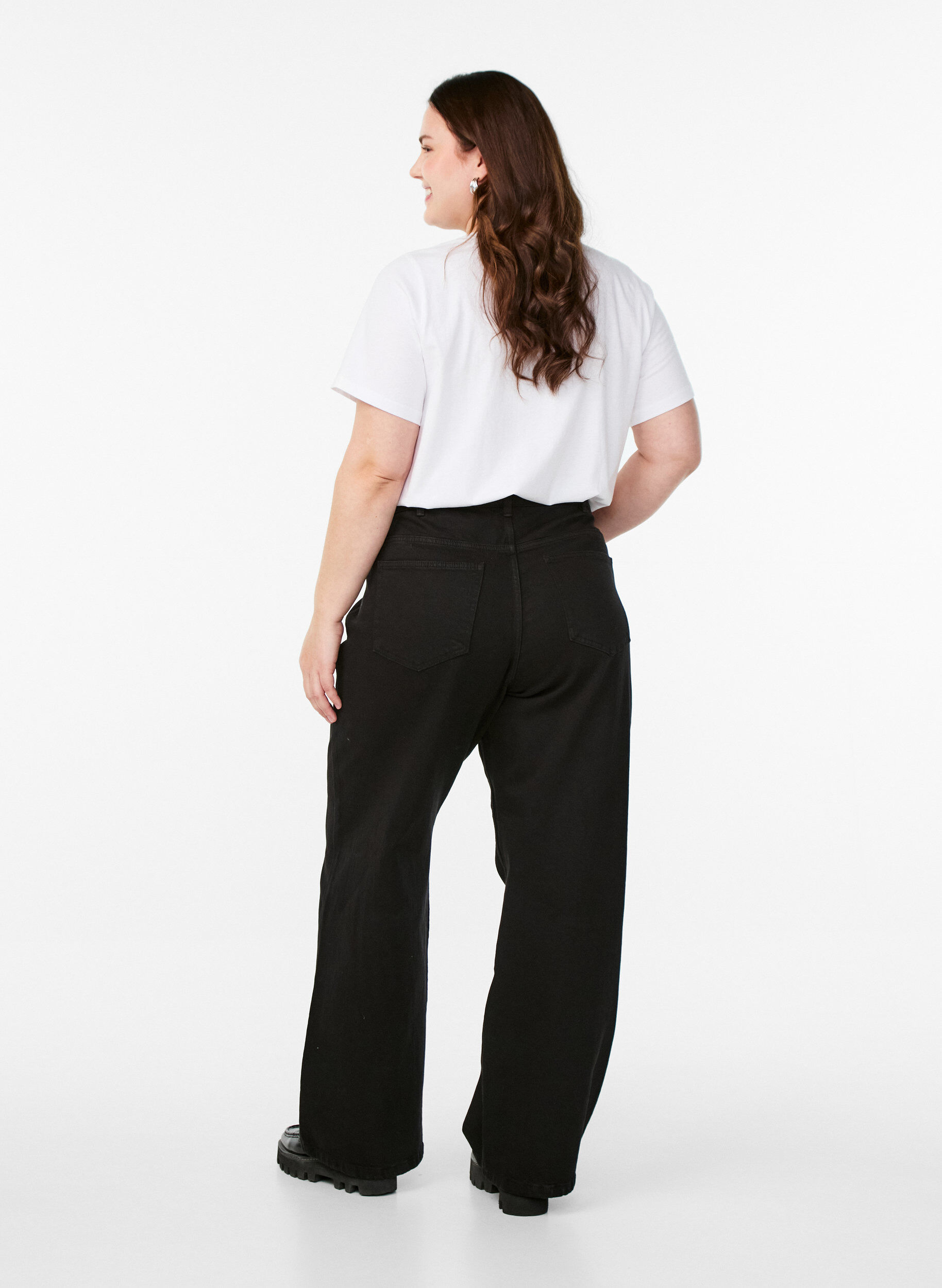 ZizzifashionWide leg jeans with high waist, Black, Model image number 1
