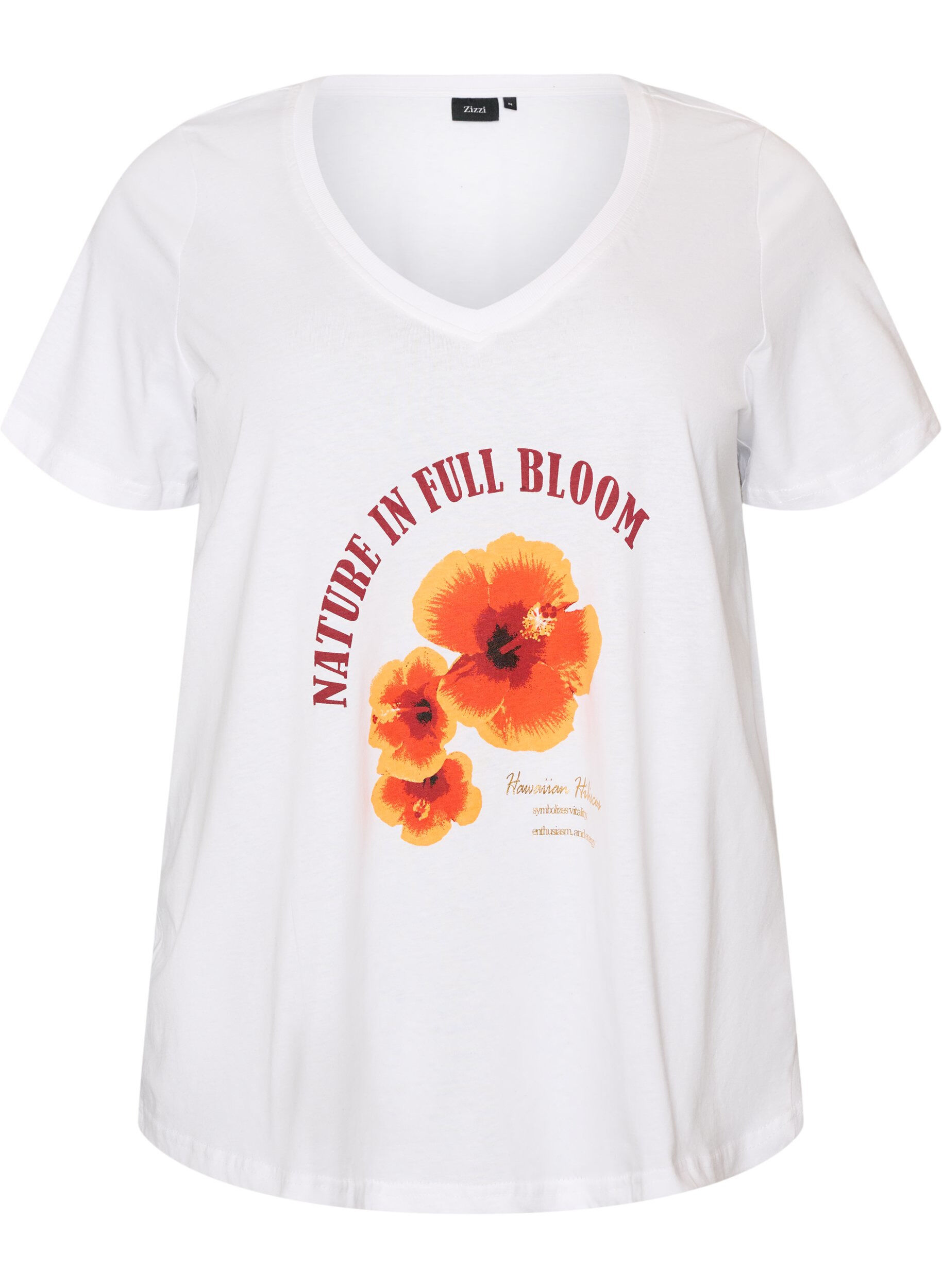 Cotton T-shirt with front print and V-neck