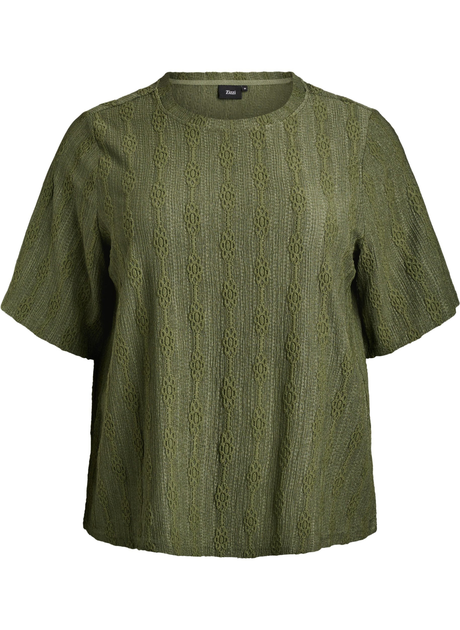 Zizzifashion Blouse with textured pattern and short sleeves, Green, Packshot image number 0