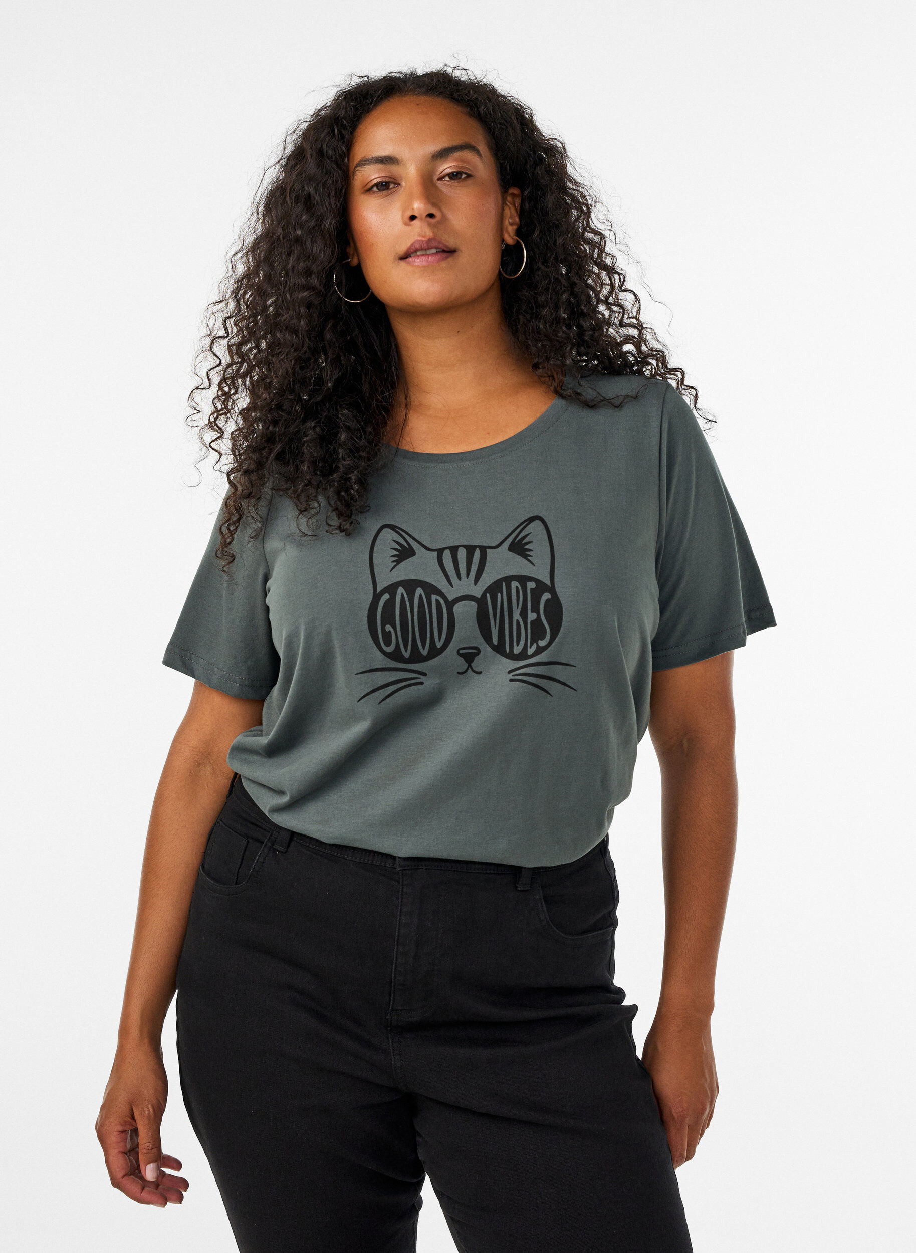 T-shirt with motif, Green, Model