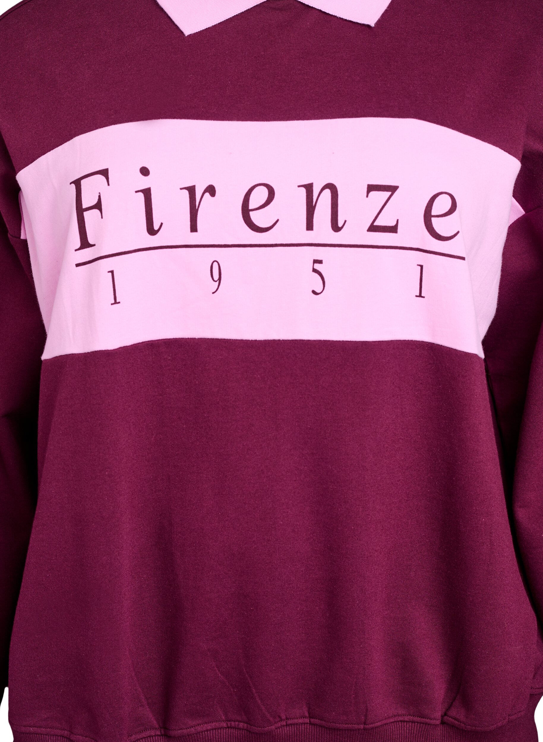 Zizzifashion Organic cotton sweatshirt with collar and contrast print, Dark Bordeaux, Packshot image number 2