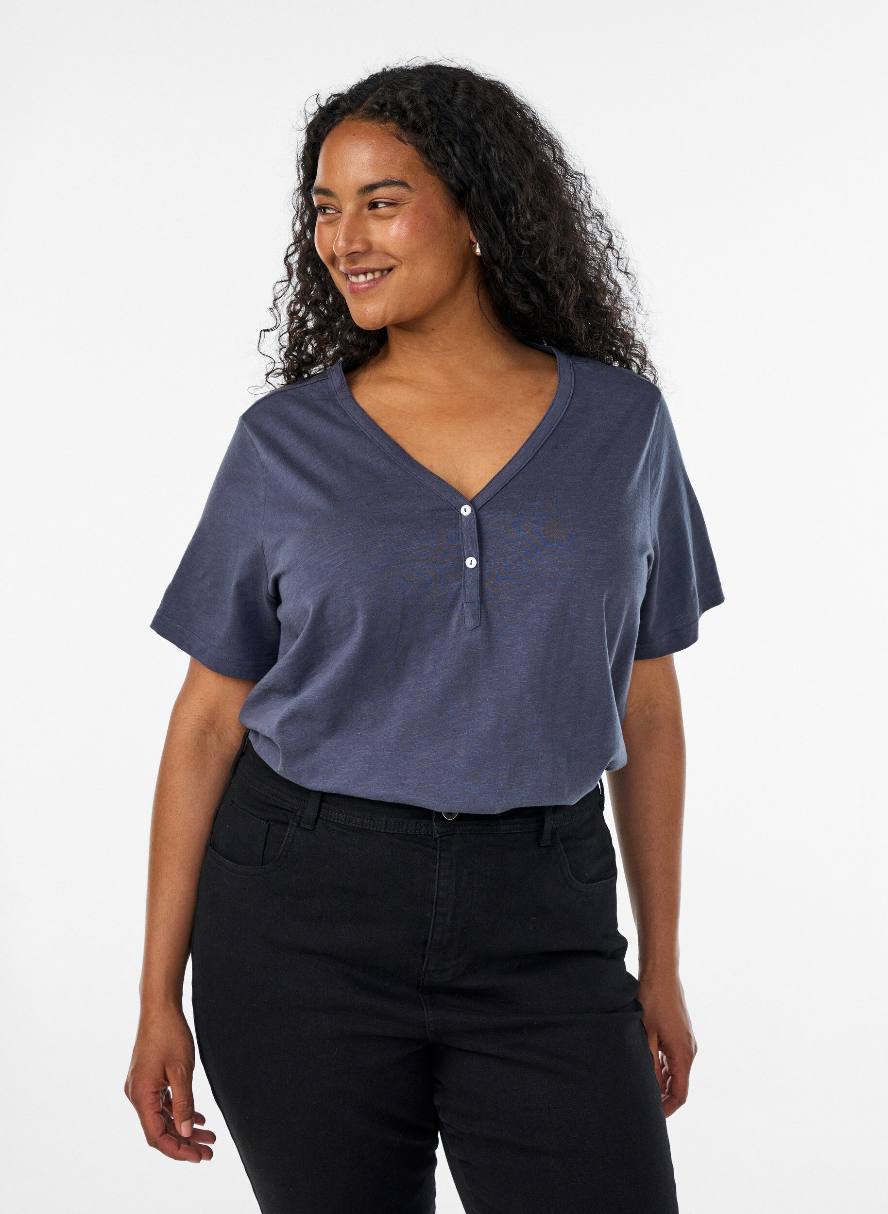 ZizzifashionT-shirt with button detail, Grey, Model image number 0