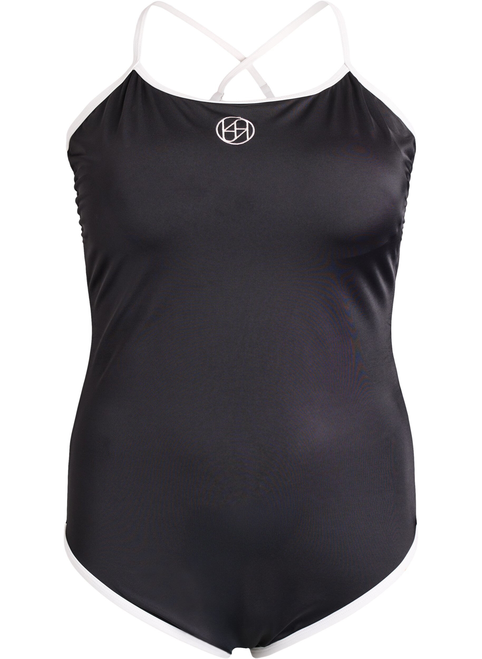 Sports swimsuit with contrast trim and criss-cross straps