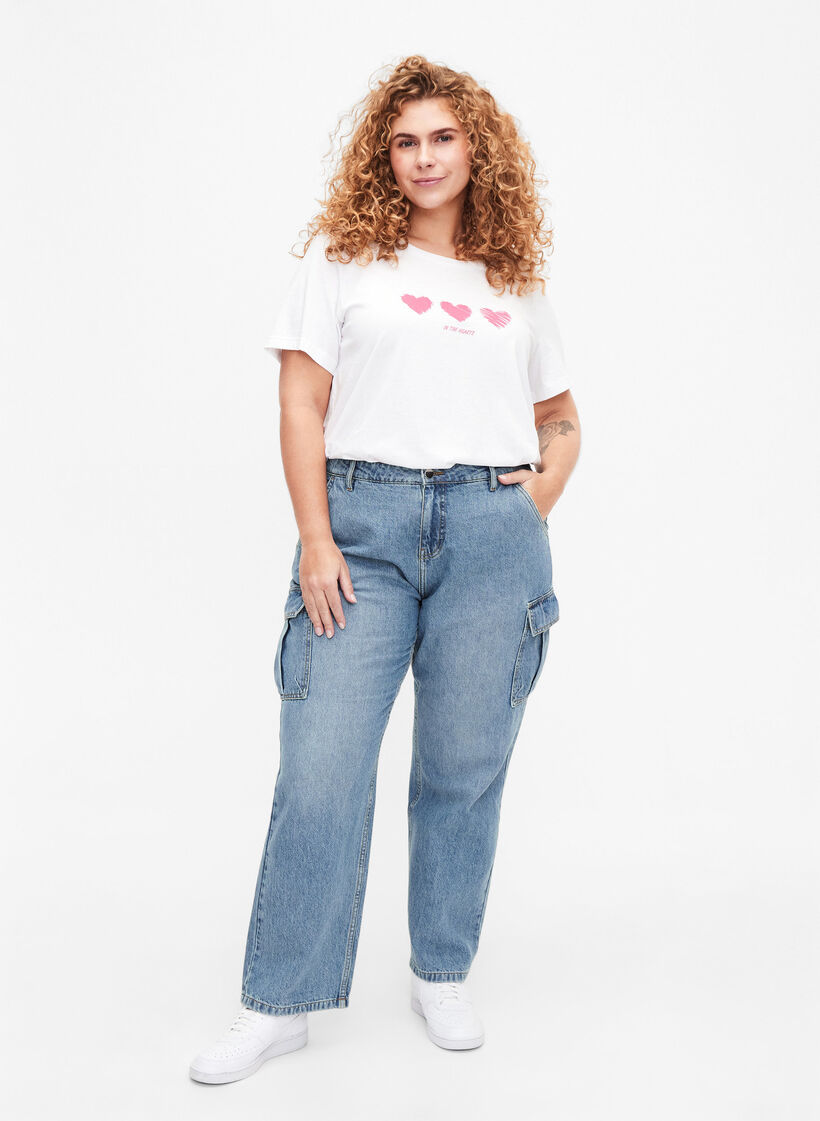 Crew neck cotton T-shirt with print, B. White W. Hearts, Model image number 2