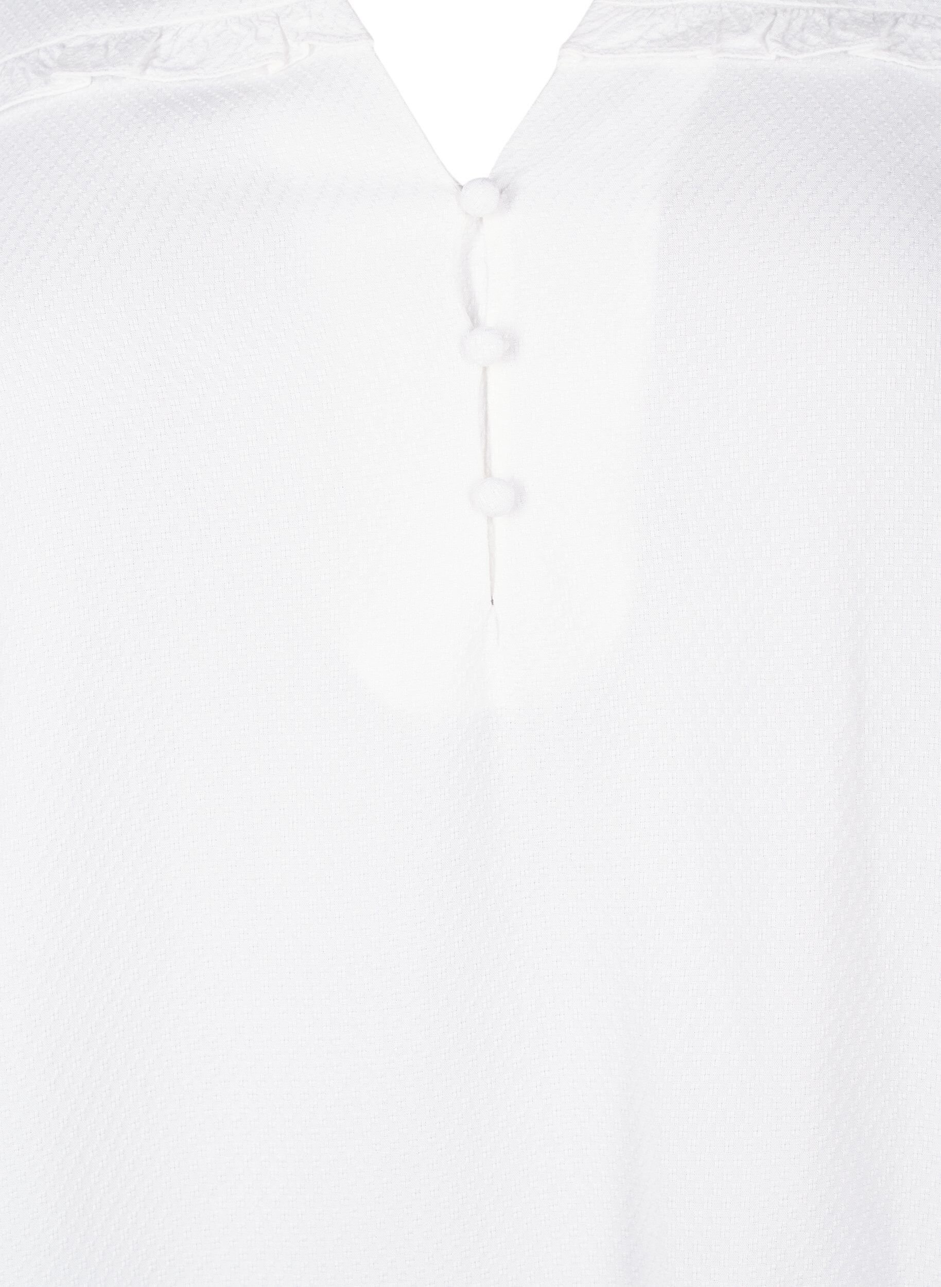 Zizzifashion Viscose blouse with smock and ruffle detail, Bright White, Packshot image number 2