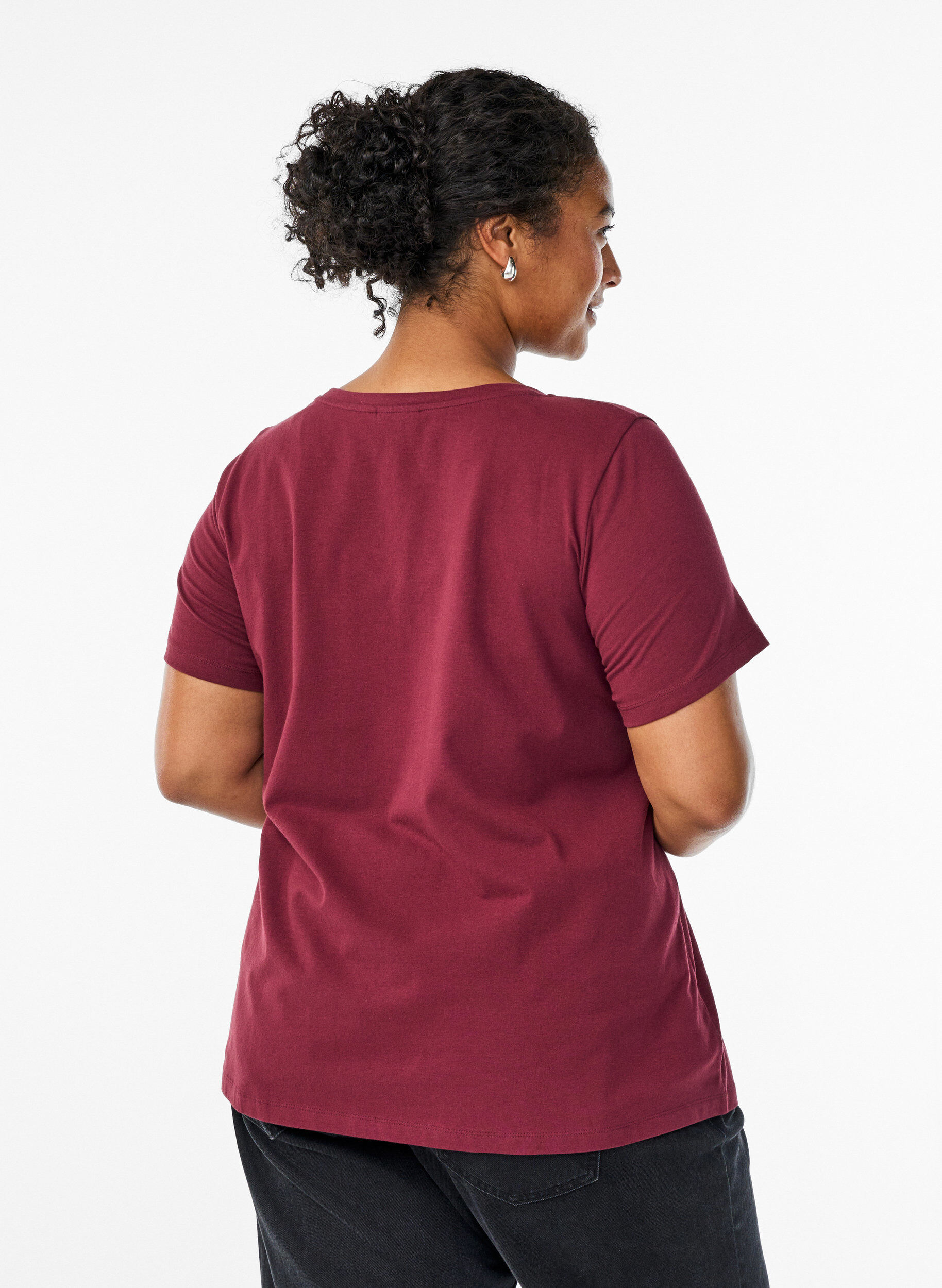 Zizzifashion Basic plain cotton t-shirt, Dark Bordeaux, Model image number 2