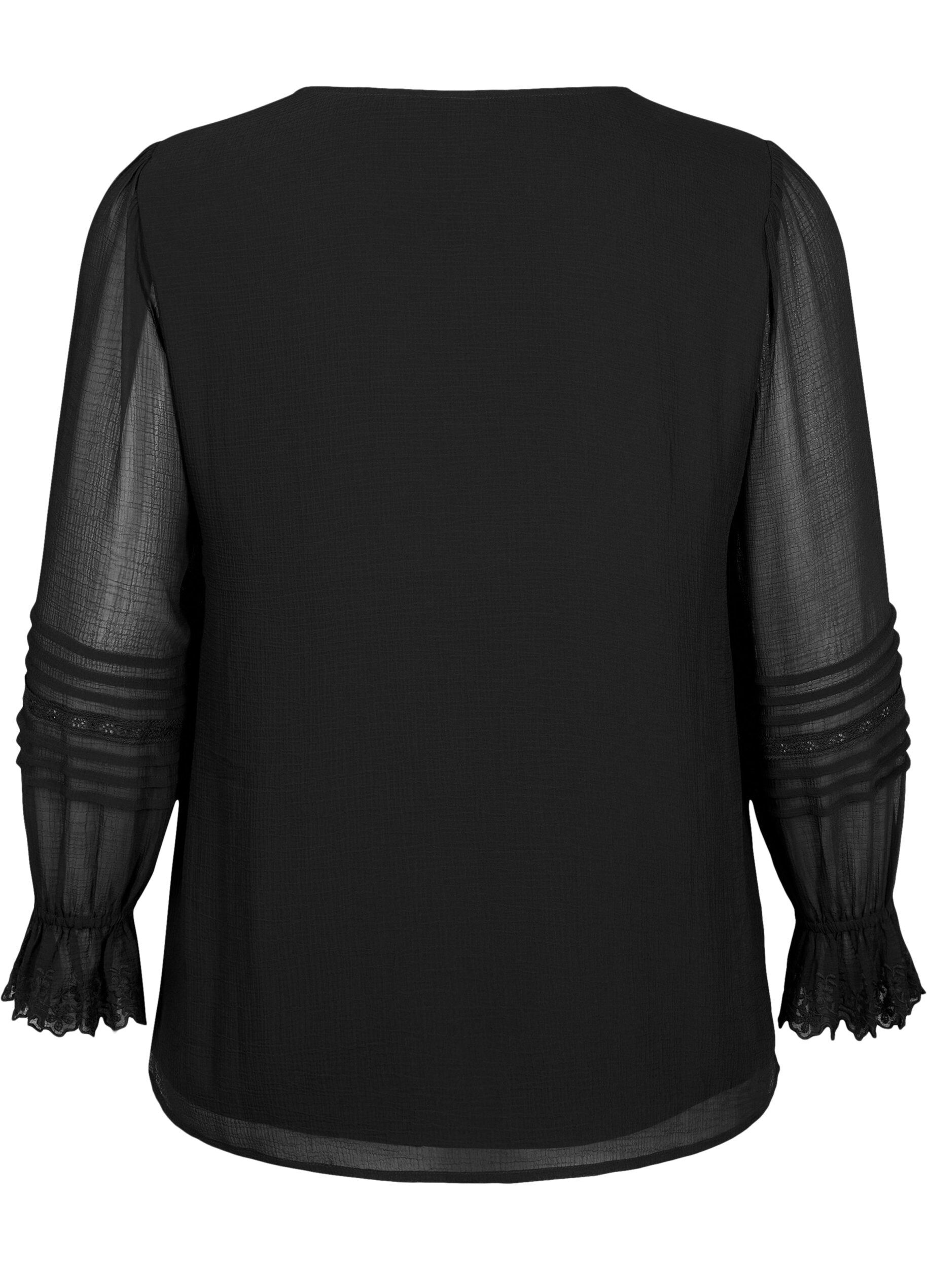 Zizzifashion V-neck blouse with ruffle sleeves, Black, Packshot image number 1