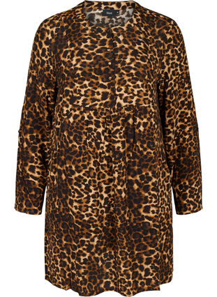 Viscose leopard print tunic with an A-line shape, Raw Umber AOP, Packshot image number 0