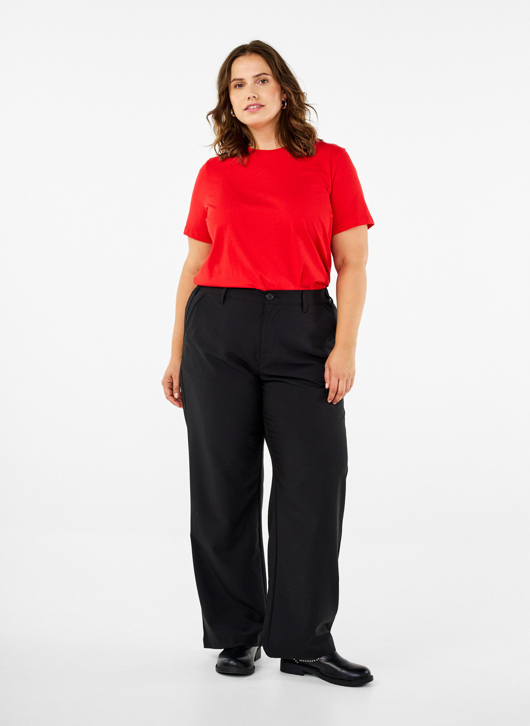 ZizzifashionBasic cotton T-shirt with round neck, Red, Model image number 1