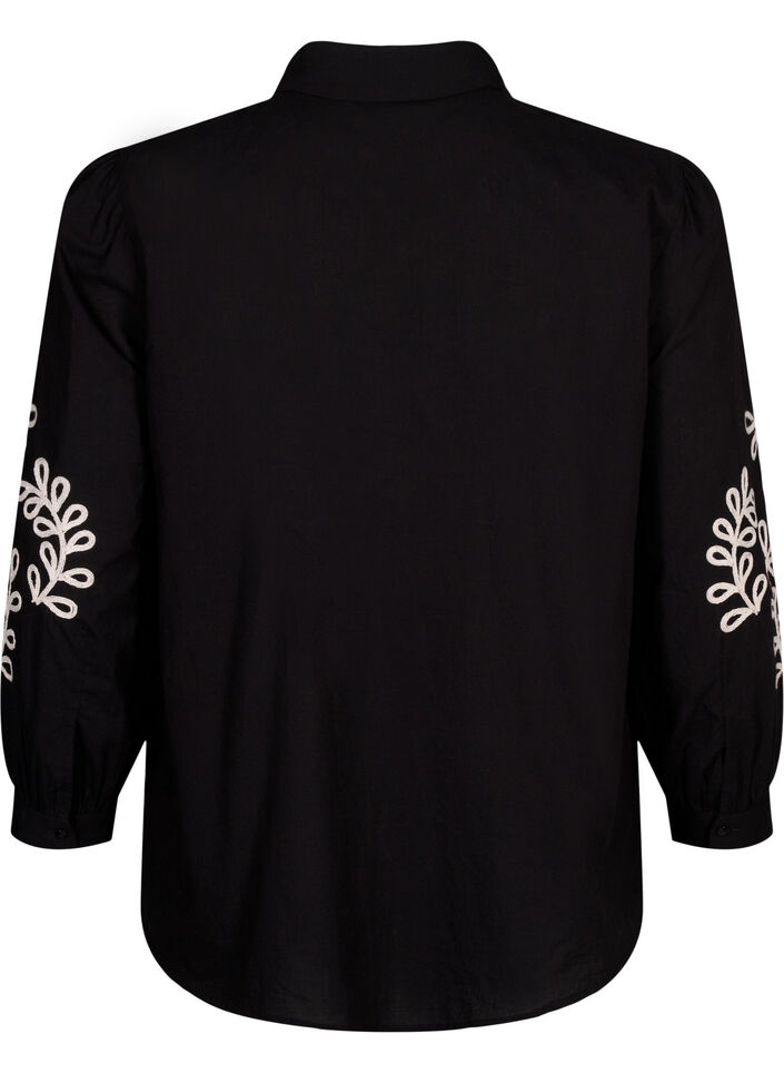 Loose cotton shirt with embroidery, Black, Packshot image number 1