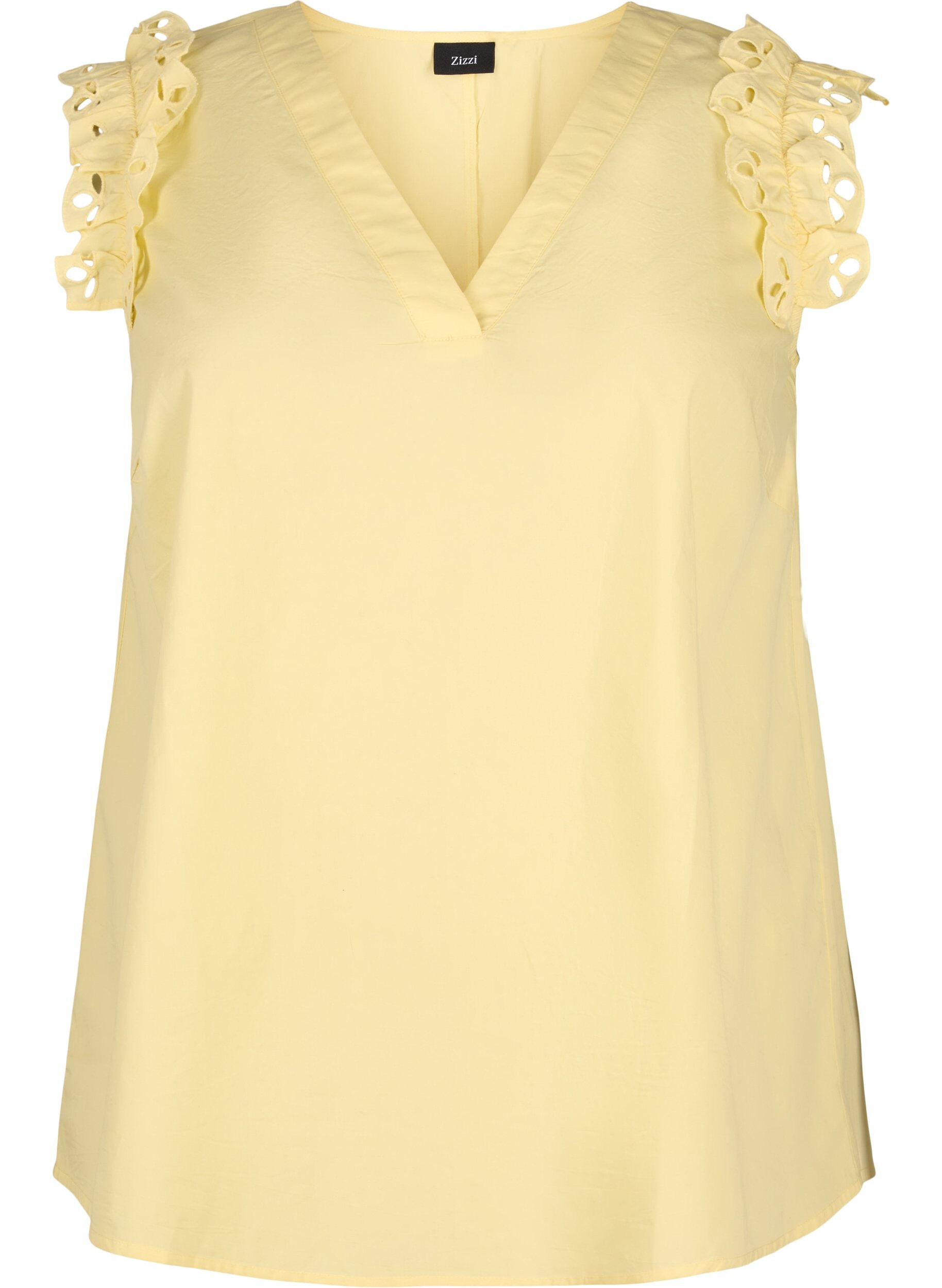 Zizzifashion Sleeveless cotton top with ruffles, Yellow, Packshot image number 0