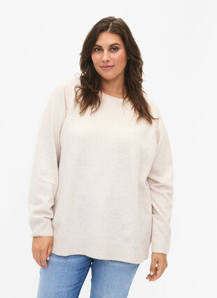 Long-sleeved pullover with round neck	, Pumice Stone Mel., Model image number 0