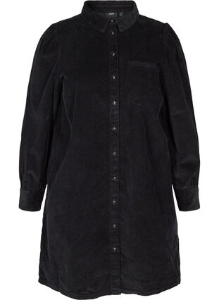 Long-sleeved velvet shirt dress, Black, Packshot image number 0