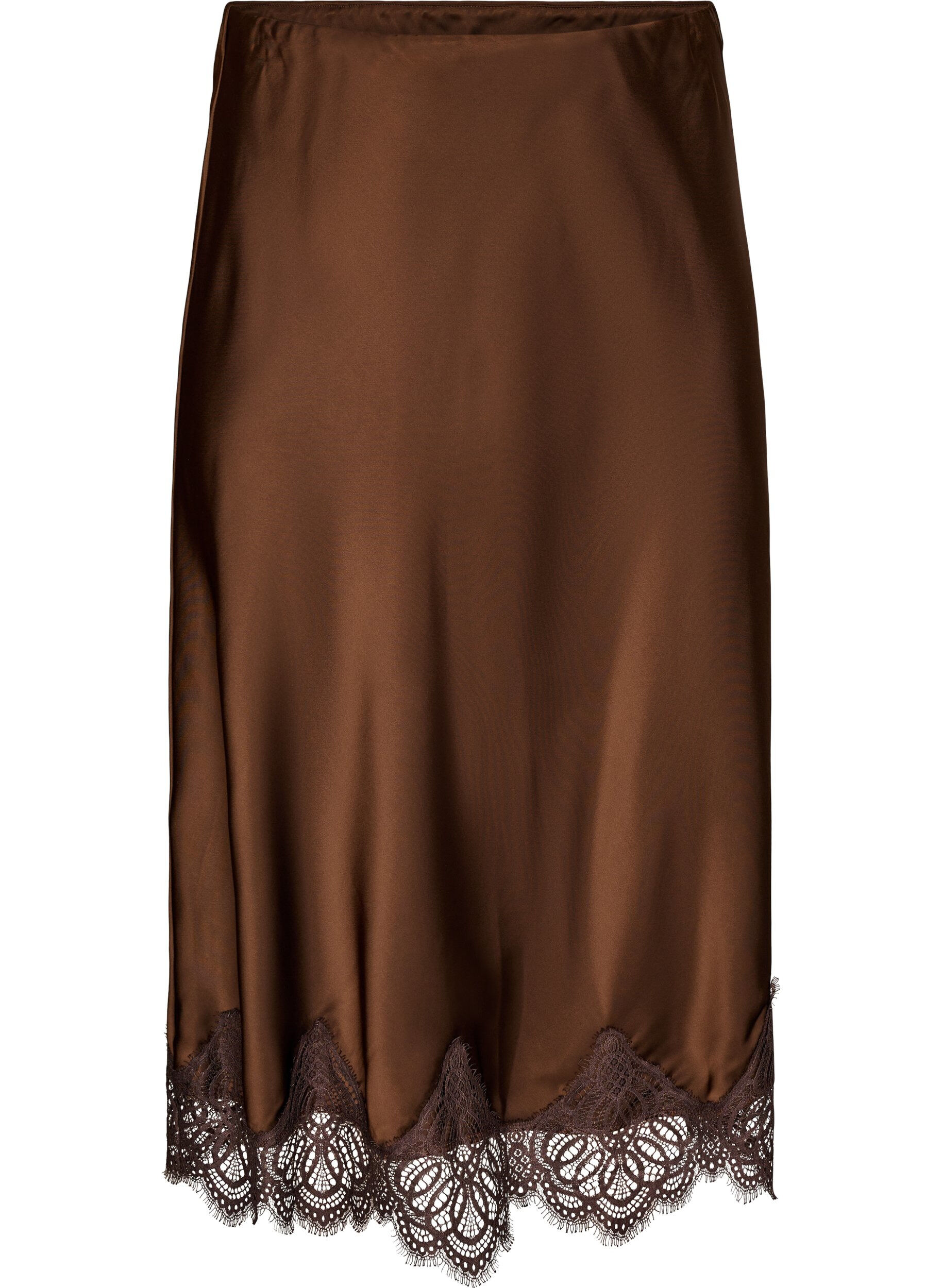 Midi satin skirt with lace trim