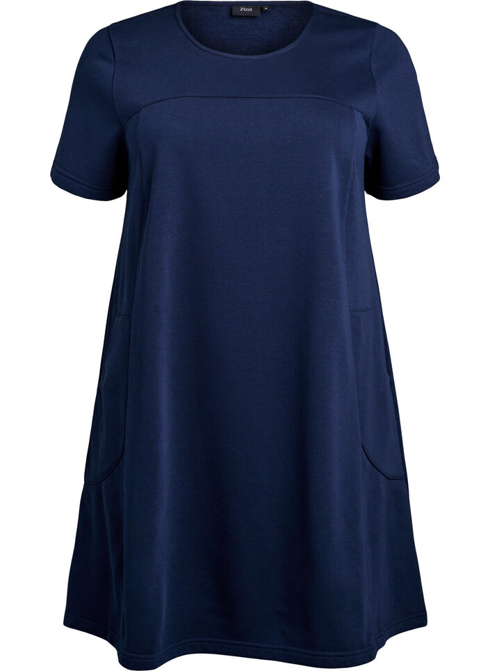 Jersey dress with short sleeves and pockets, Blue, Packshot image number 0