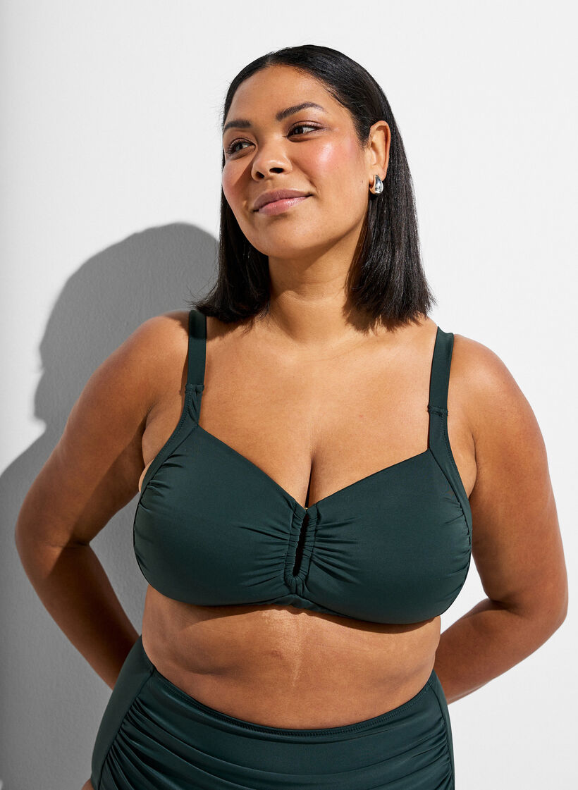 Padded bikini top with ring detail, Green, Model image number 0