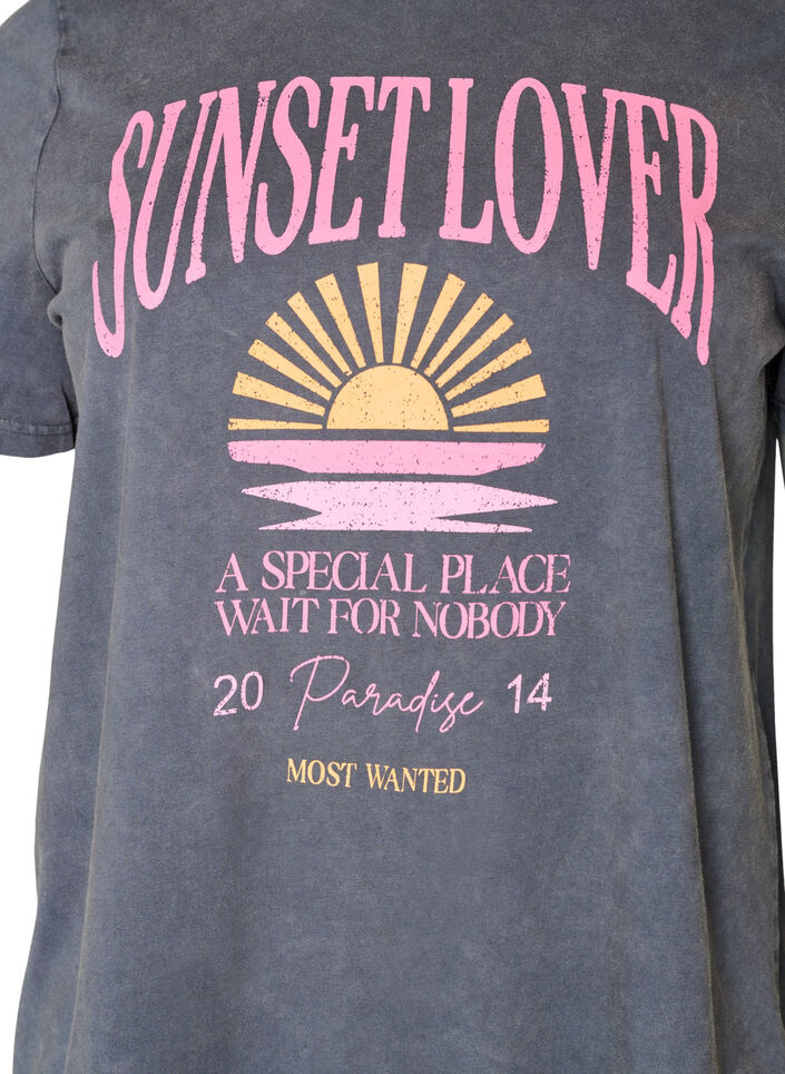 Cotton T-shirt with front print and a washed look, Grey, Packshot image number 2