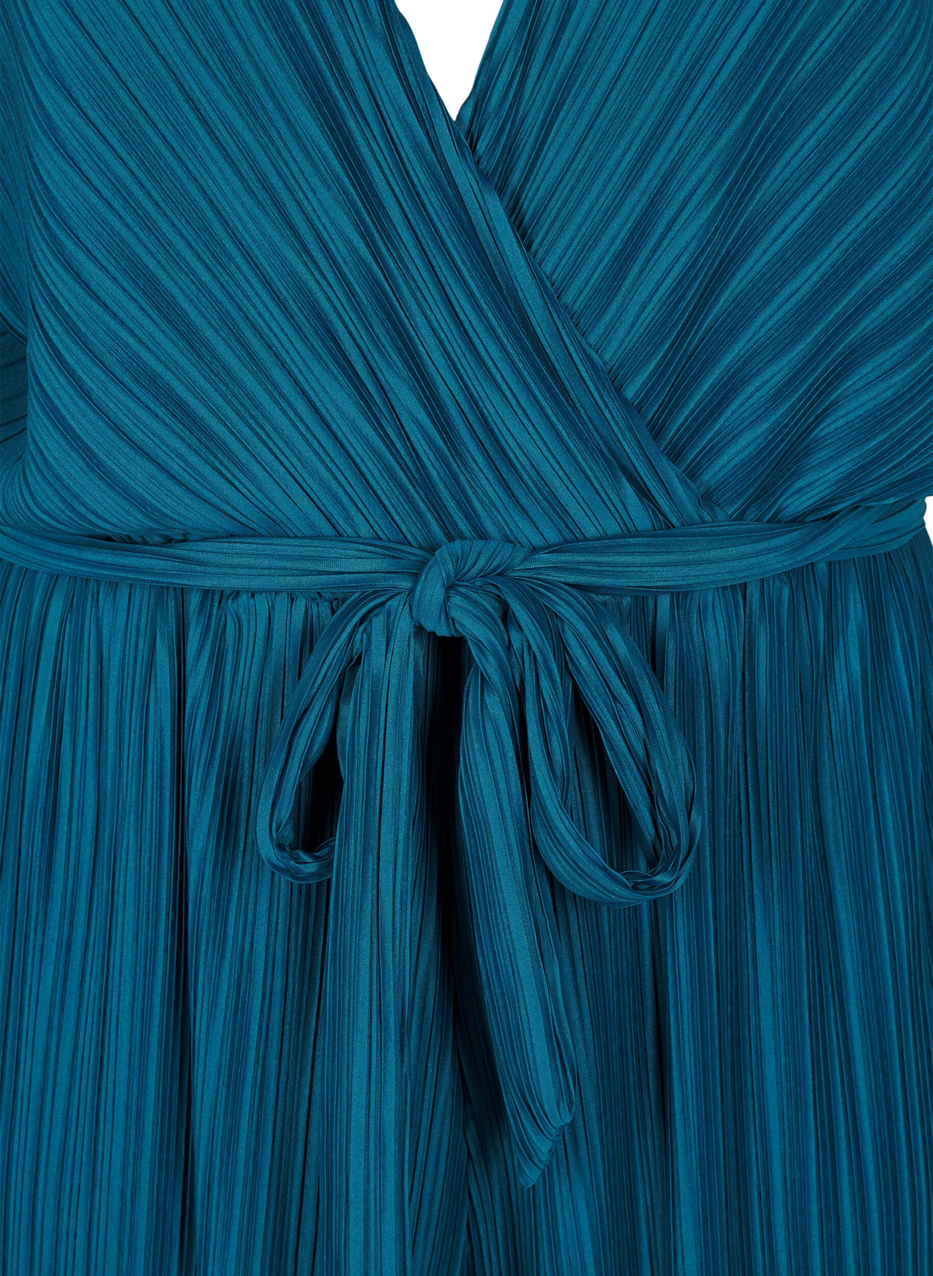 Zizzifashion Pleated jumpsuit with tie and wide sleeves, Blue, Packshot image number 2