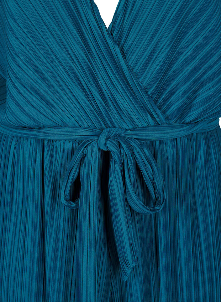 Pleated jumpsuit with tie and wide sleeves, Blue, Packshot image number 2