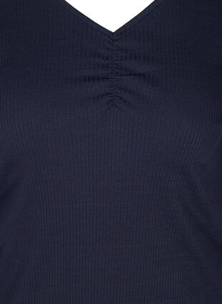 Long-sleeved ribbed blouse with a V-neck, Night Sky, Packshot image number 2