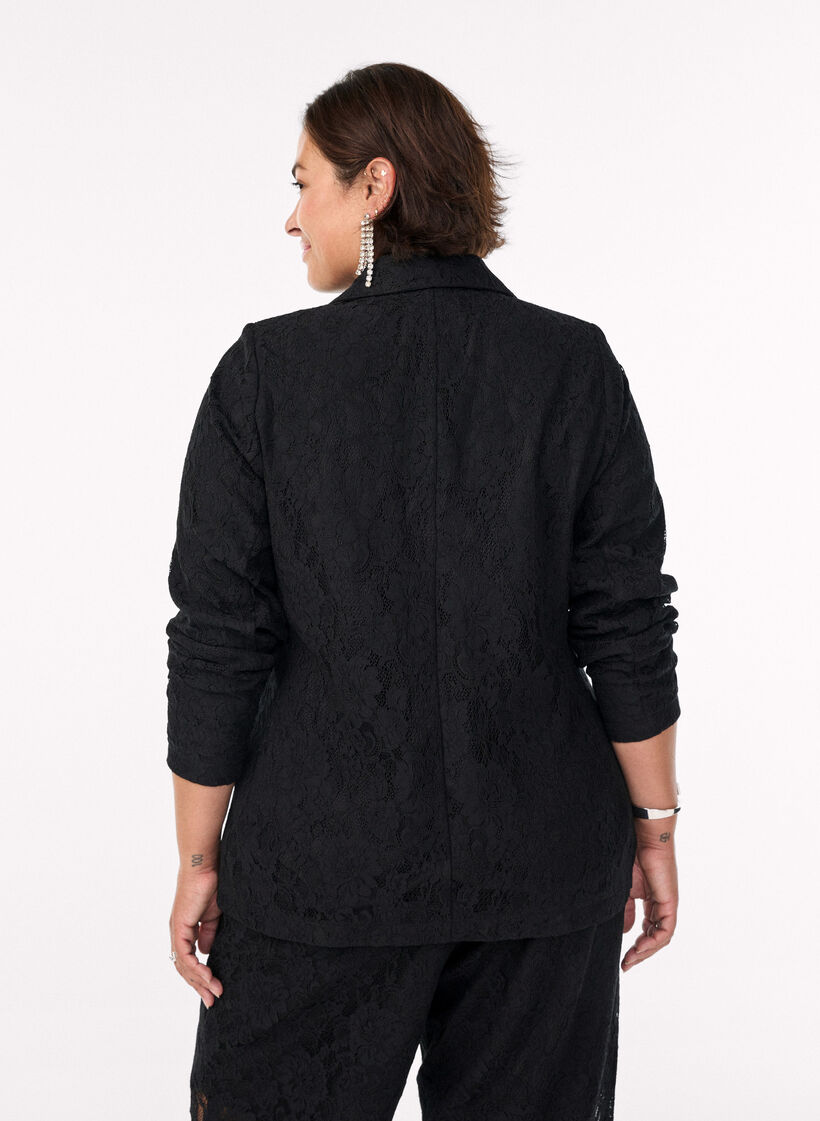 Lace blazer with button closure, Black, Model image number 2
