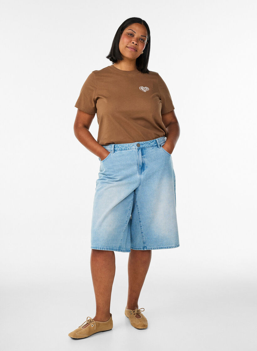 Cotton T-shirt with print, Brown, Model image number 1