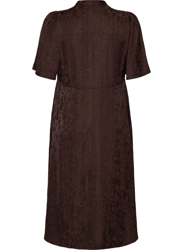 Midi jacquard dress with paisley pattern and wing sleeves, Brown, Packshot image number 1