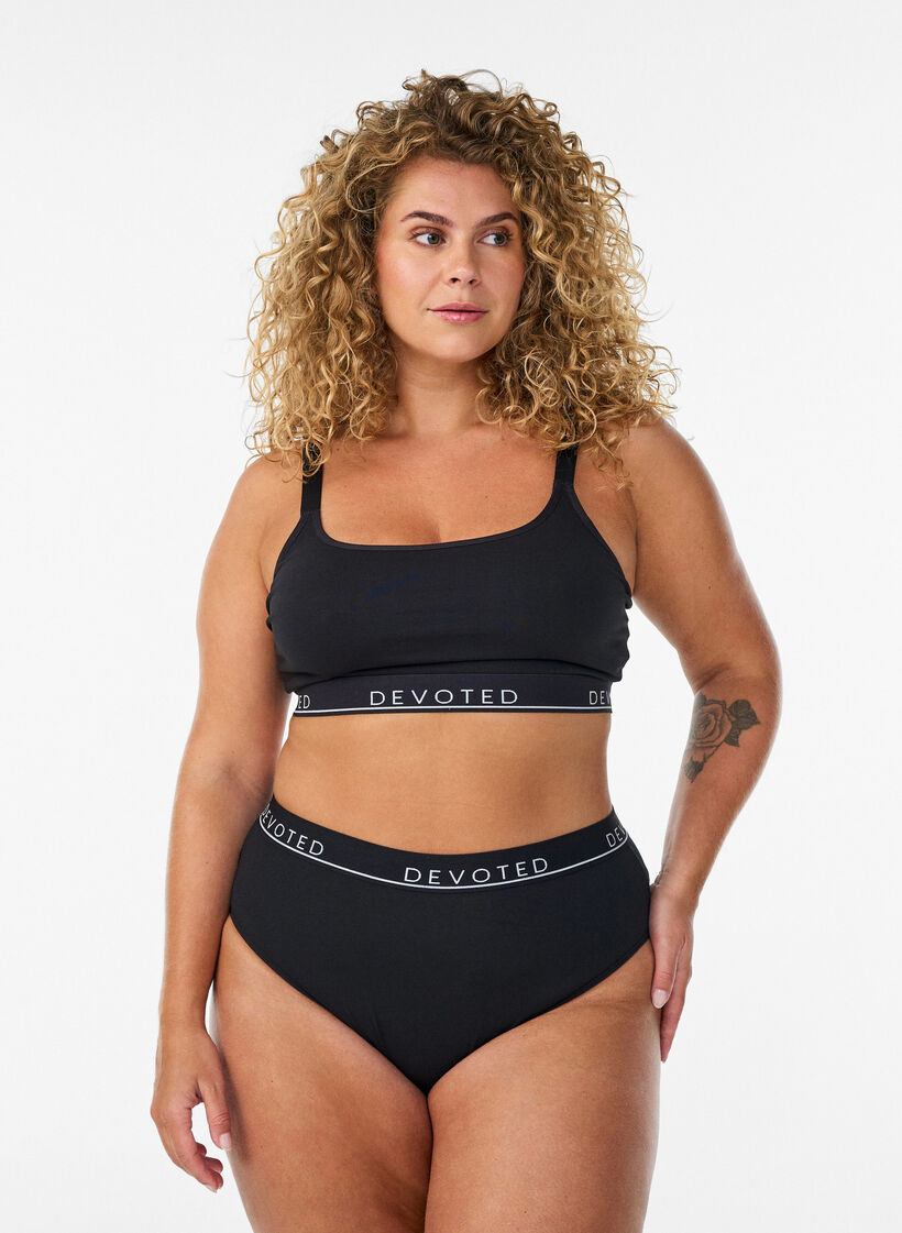 Cotton bra top with adjustable straps, Black, Model image number 1