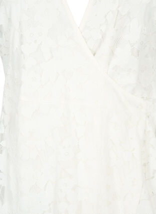 Wrap dress with lace and short sleeves, Bright White, Packshot image number 2