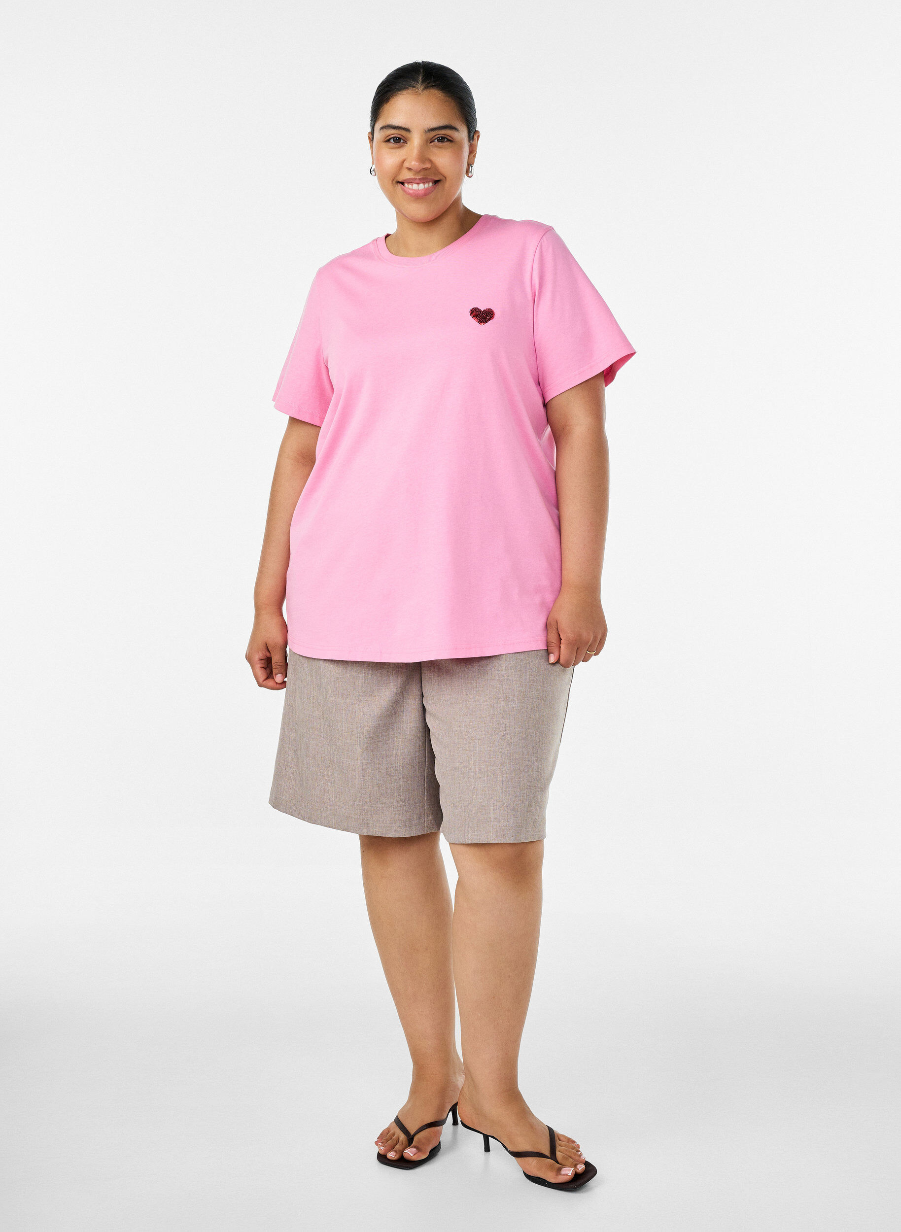 Zizzifashion T-shirt with a sequin heart and colourful back print, Pink, Model image number 1