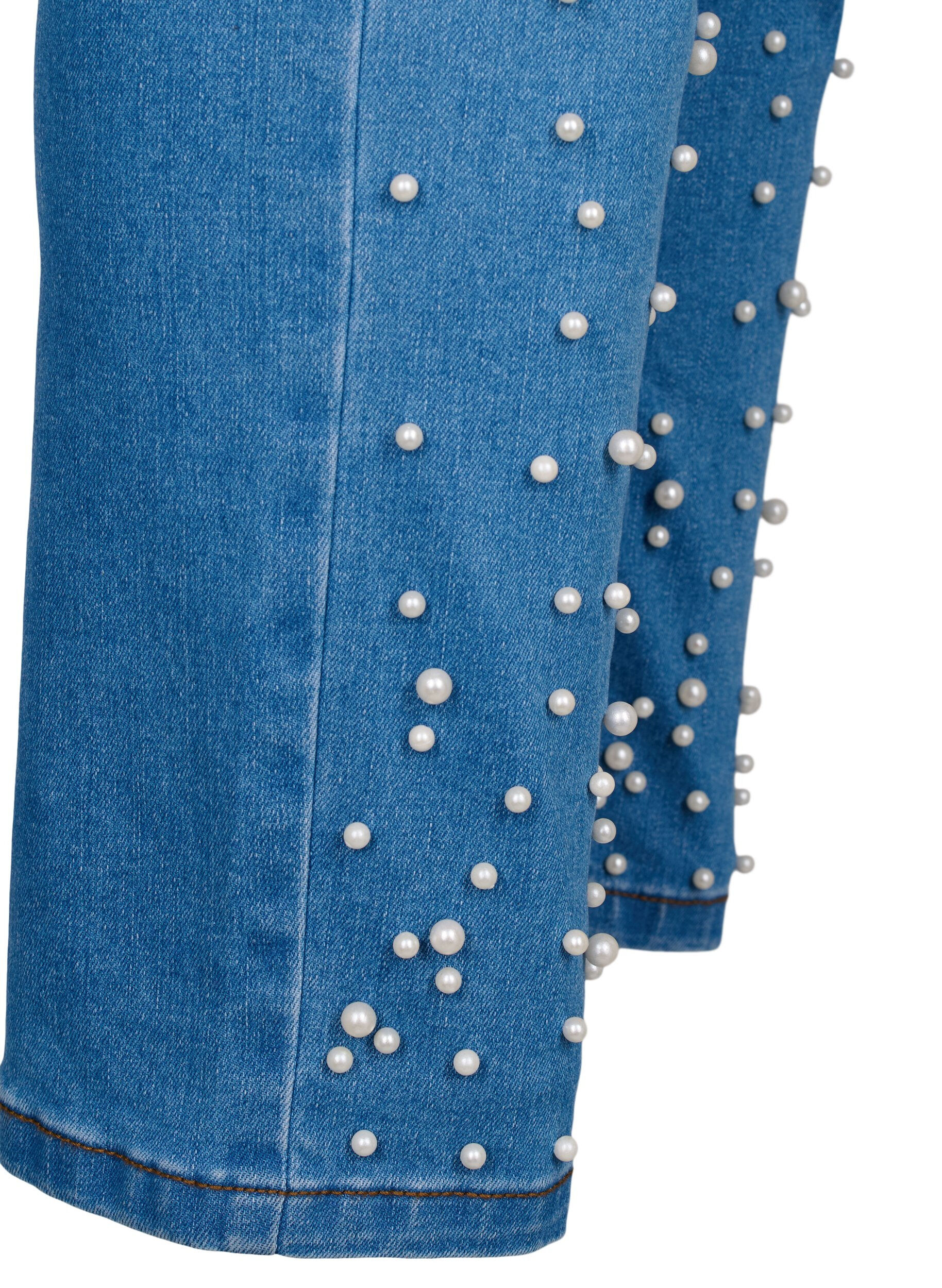 Zizzifashion Slim fit Emily jeans with pearls, Light Blue, Packshot image number 3