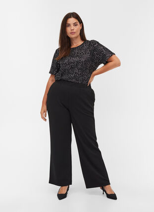 Short-sleeved sequin blouse, Black, Model image number 2