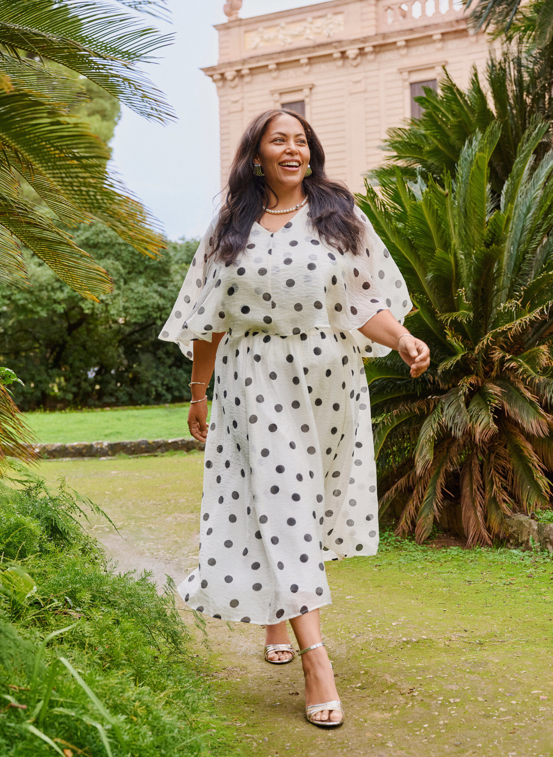 A-line midi skirt with polka dots