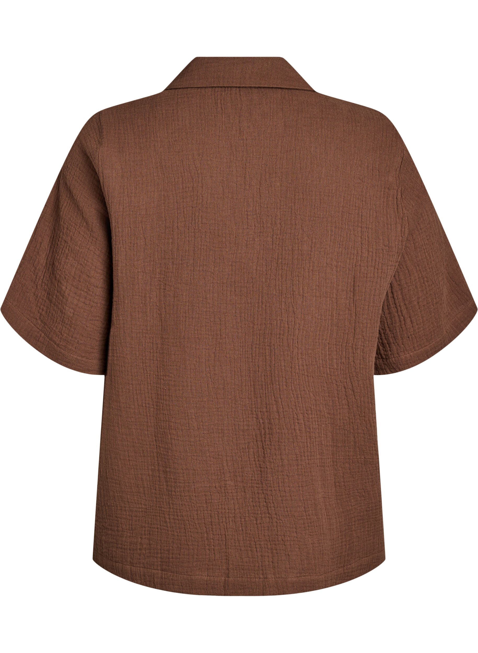 Zizzifashion Short-sleeved shirt in cotton muslin, Brown, Packshot image number 1