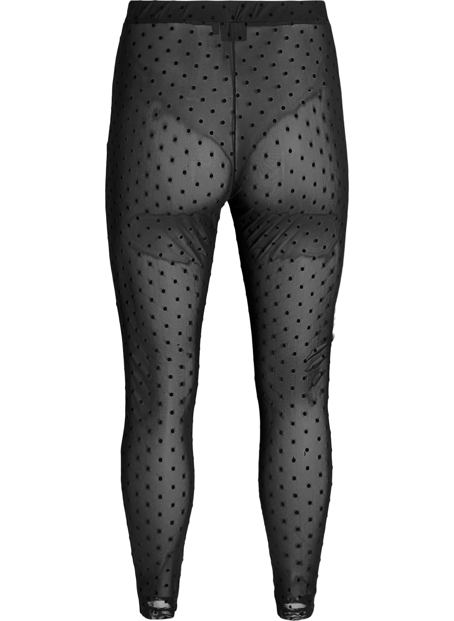 Zizzifashion Mesh leggings with velour dots, Black, Packshot image number 1