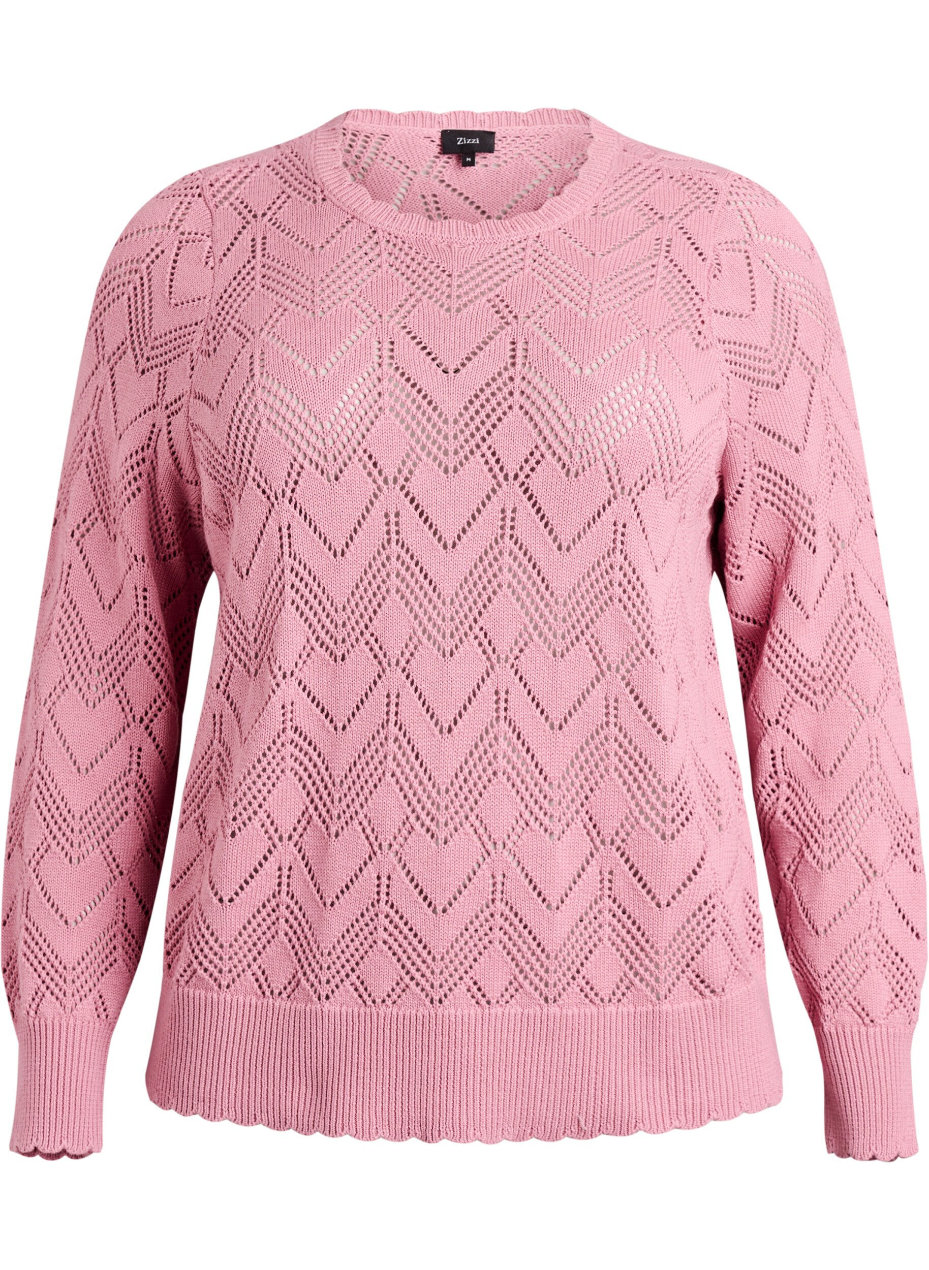 Patterned knit blouse with wavy edge and round neckline