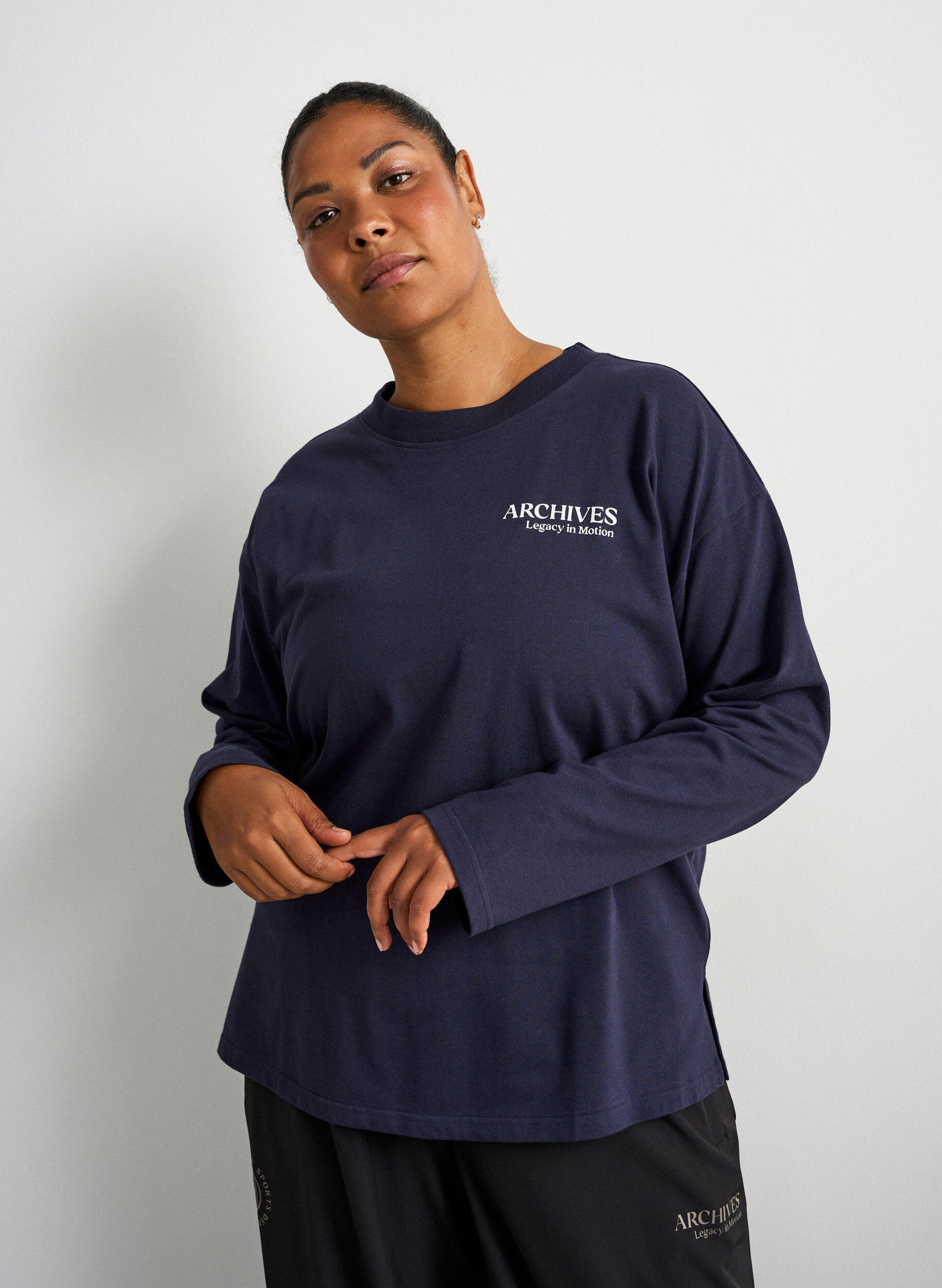 ZizzifashionLong-sleeved jersey blouse with text print, Blue, Model image number 0