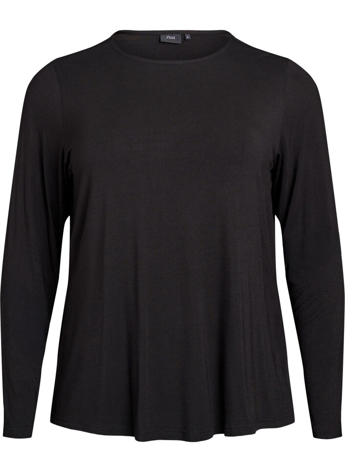 Solid coloured blouse with long sleeves, Black, Packshot image number 0
